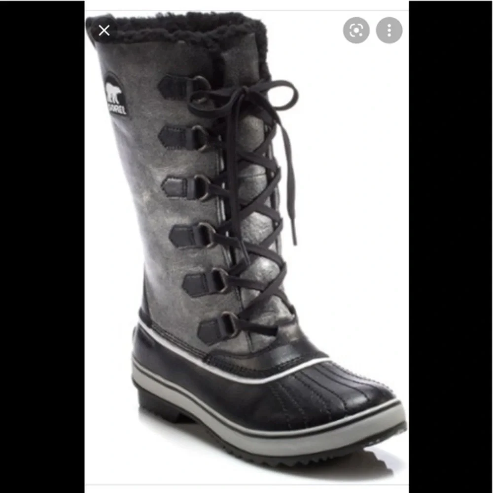 Sorel Tivoli Winter Snow Waterproof Boots Lace Up Distressed Grey Black Size 9.5